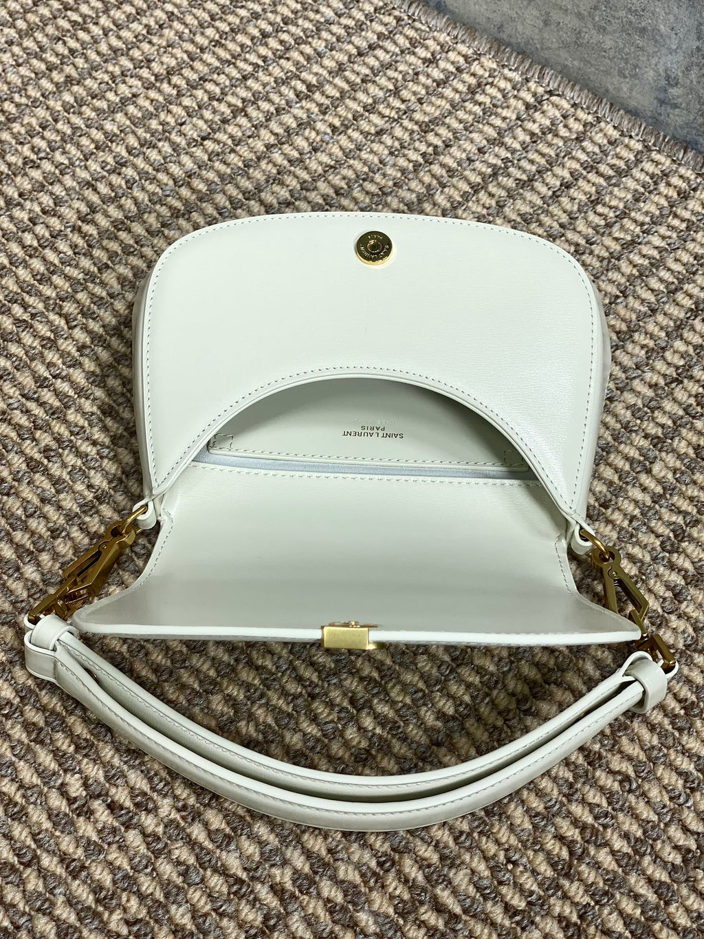 SAINT LAURENT VOLTAIRE TOP HANDLE IN BOX 21 IN WHITE CALFSKIN GOLD HARDWARE