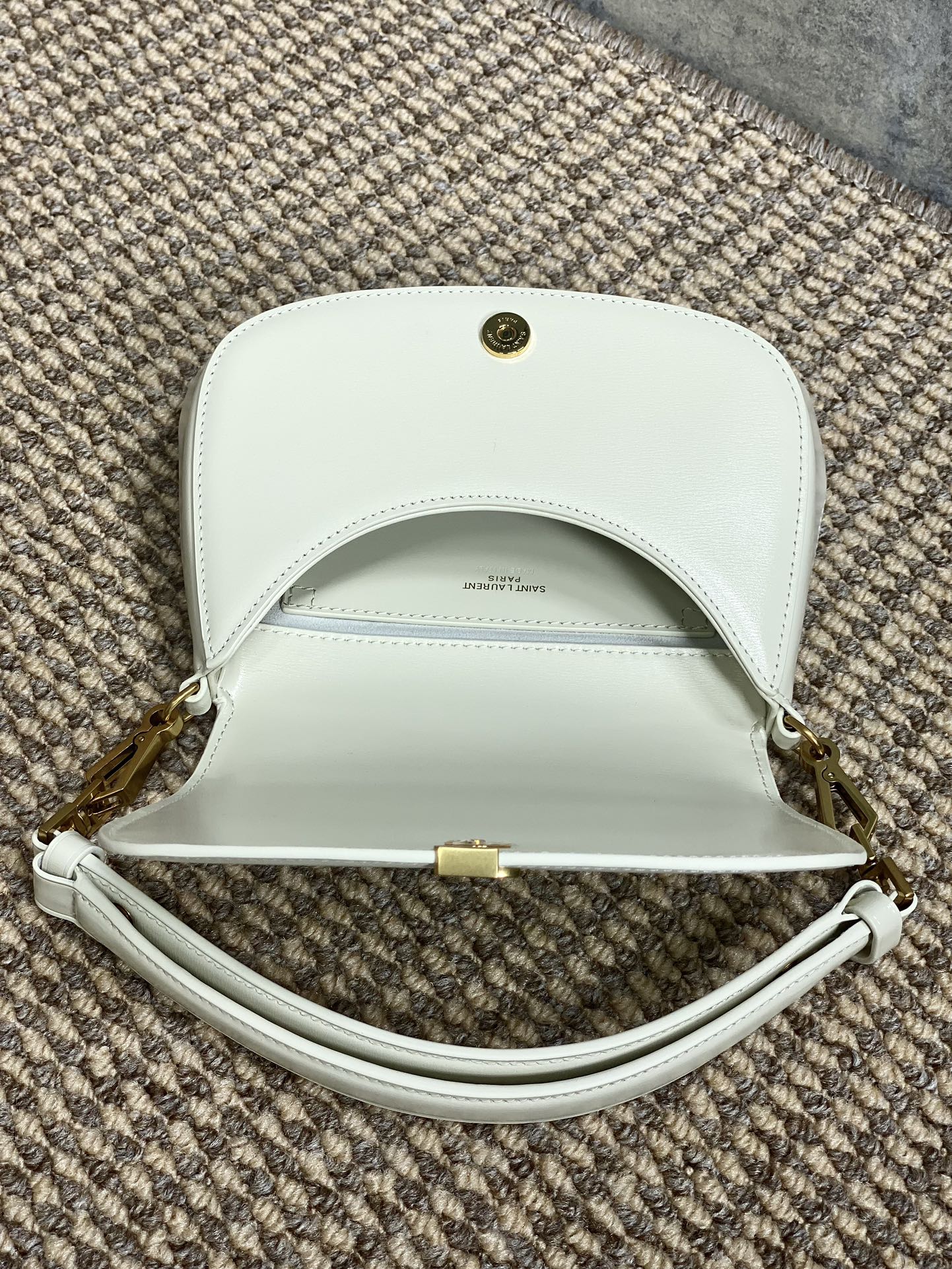 SAINT LAURENT VOLTAIRE TOP HANDLE IN BOX 21 IN WHITE CALFSKIN GOLD HARDWARE