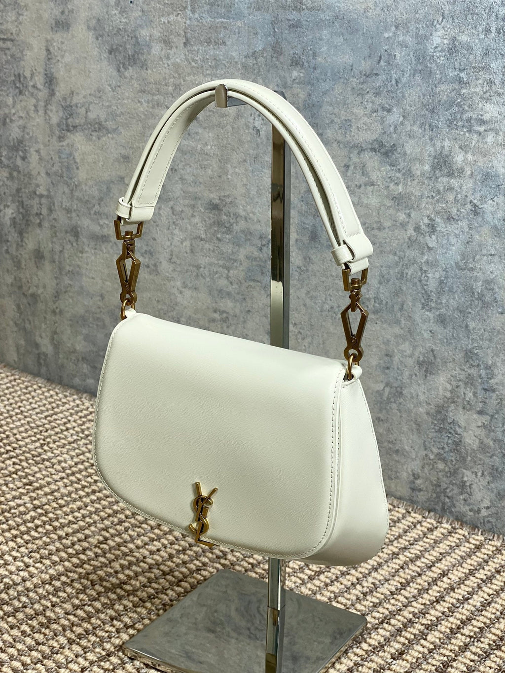 SAINT LAURENT VOLTAIRE TOP HANDLE IN BOX 21 IN WHITE CALFSKIN GOLD HARDWARE