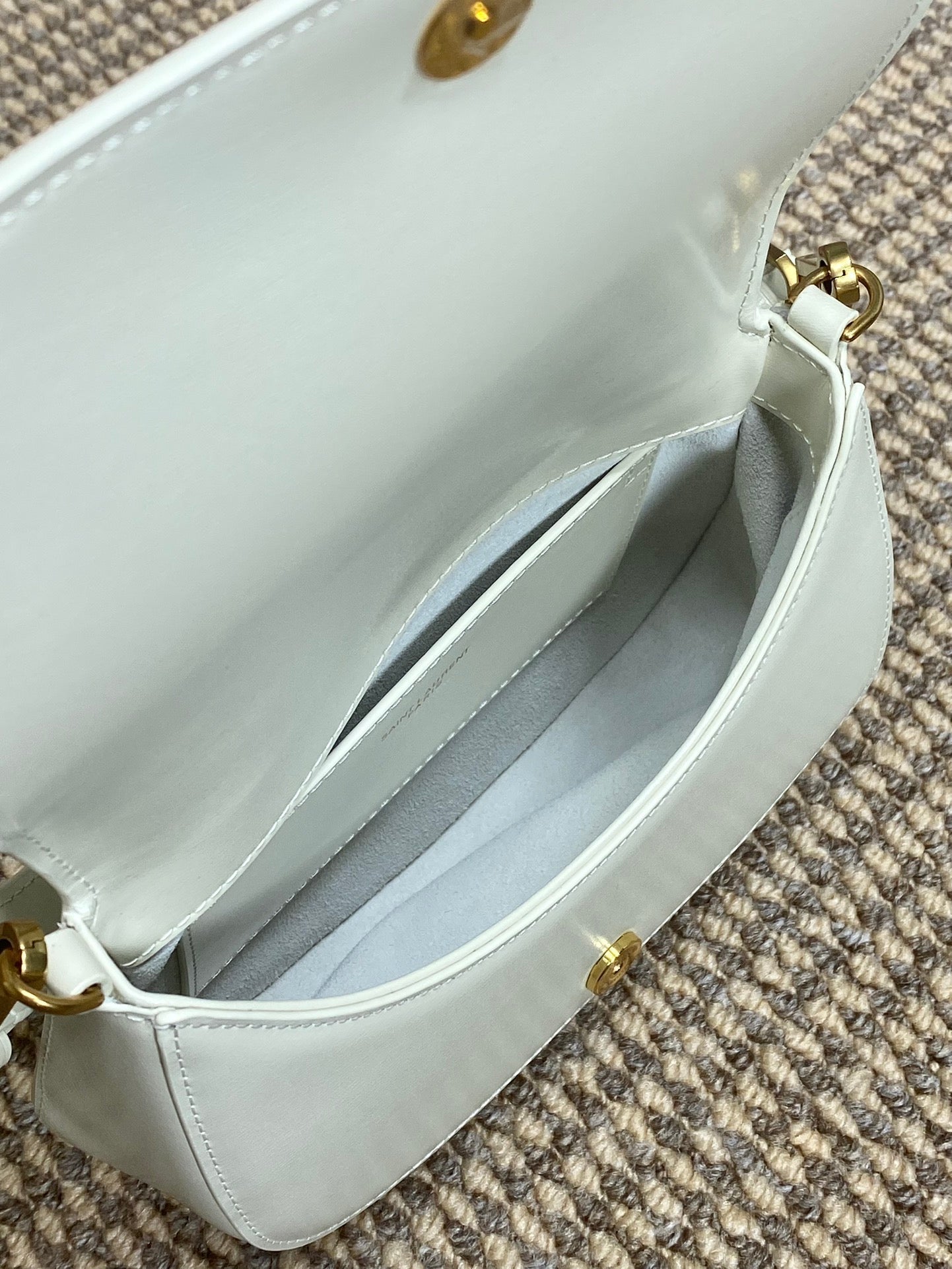 SAINT LAURENT VOLTAIRE TOP HANDLE IN BOX 21 IN WHITE CALFSKIN GOLD HARDWARE