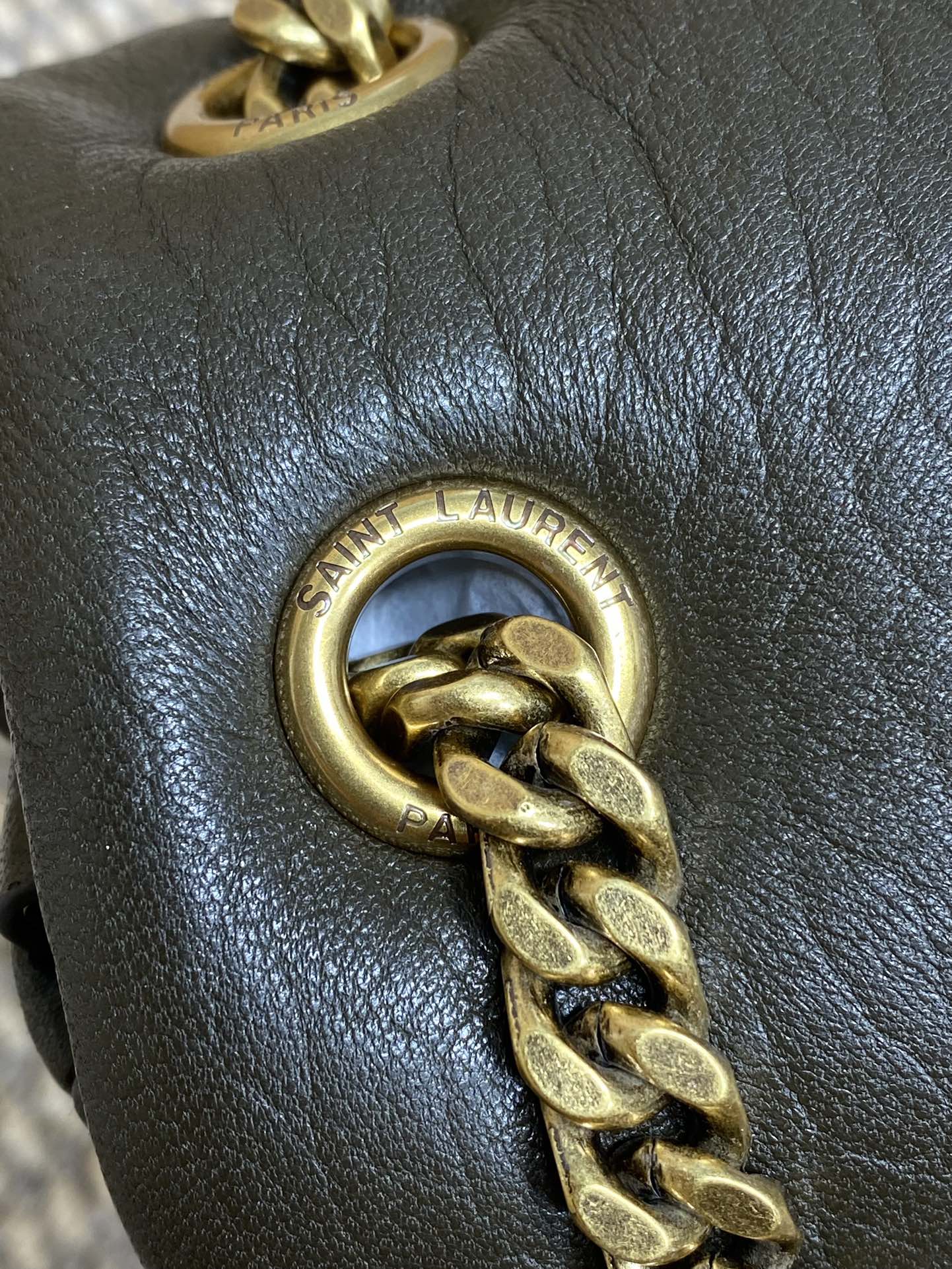 SAINT LAURENT CALYPSO 36 CHAIN BAG IN DARK GREEN LAMBSKIN