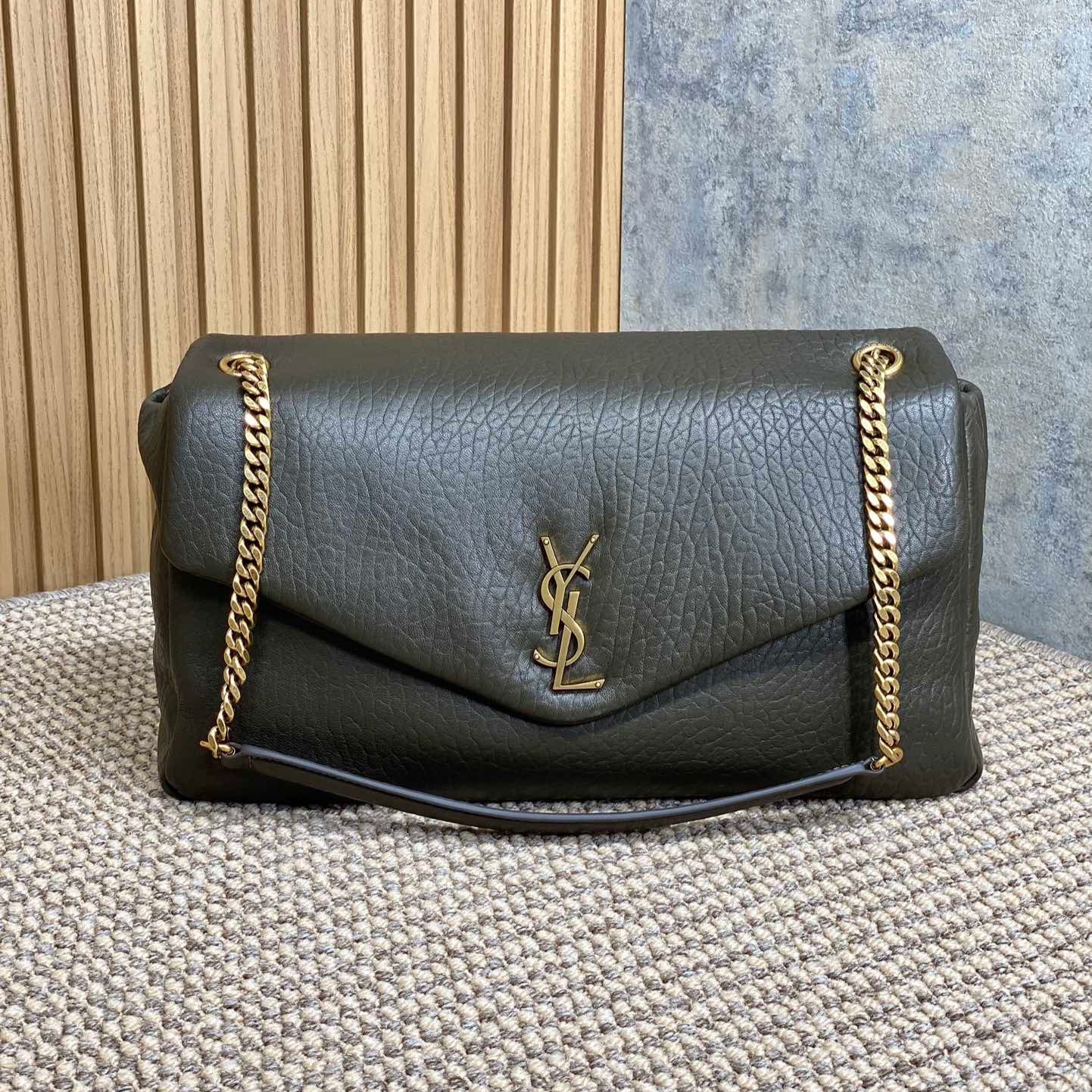 SAINT LAURENT CALYPSO 36 CHAIN BAG IN DARK GREEN LAMBSKIN