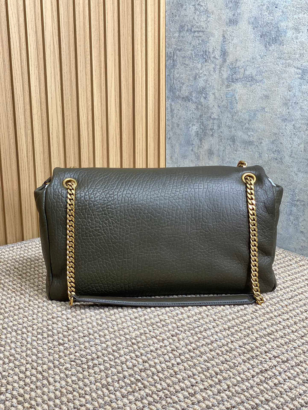 SAINT LAURENT CALYPSO 36 CHAIN BAG IN DARK GREEN LAMBSKIN