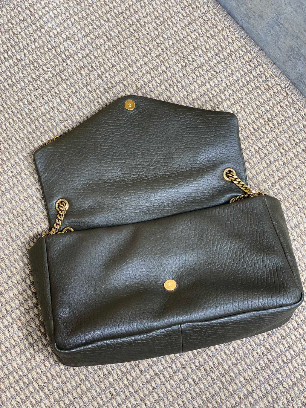 SAINT LAURENT CALYPSO 36 CHAIN BAG IN DARK GREEN LAMBSKIN