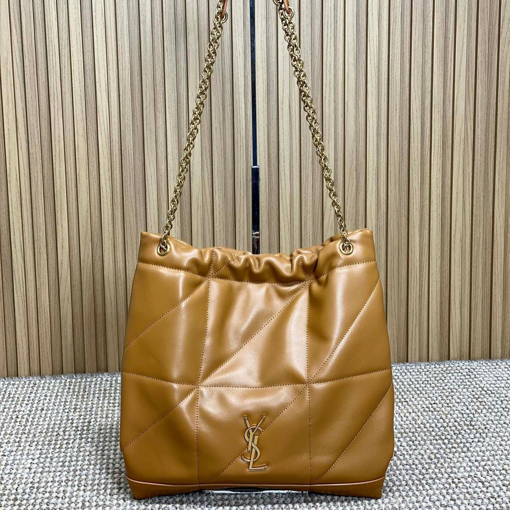 SAINT LAURENT DRAWSTRING CHAIN STRAP SHOULDER BAG 39 IN TORTILLA BROWN QUILTED CALFSKIN