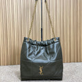 SAINT LAURENT DRAWSTRING CHAIN STRAP SHOULDER BAG 39 IN DARK GREEN QUILTED CALFSKIN