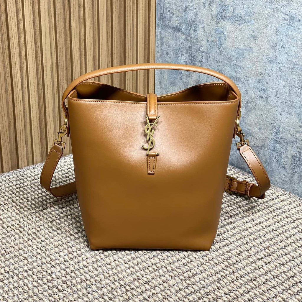 SAINT LAURENT LE 37 MEDIUM BUCKET BAG 25 IN TORTILLA BROWN CALFSKIN GOLD HARDWARE