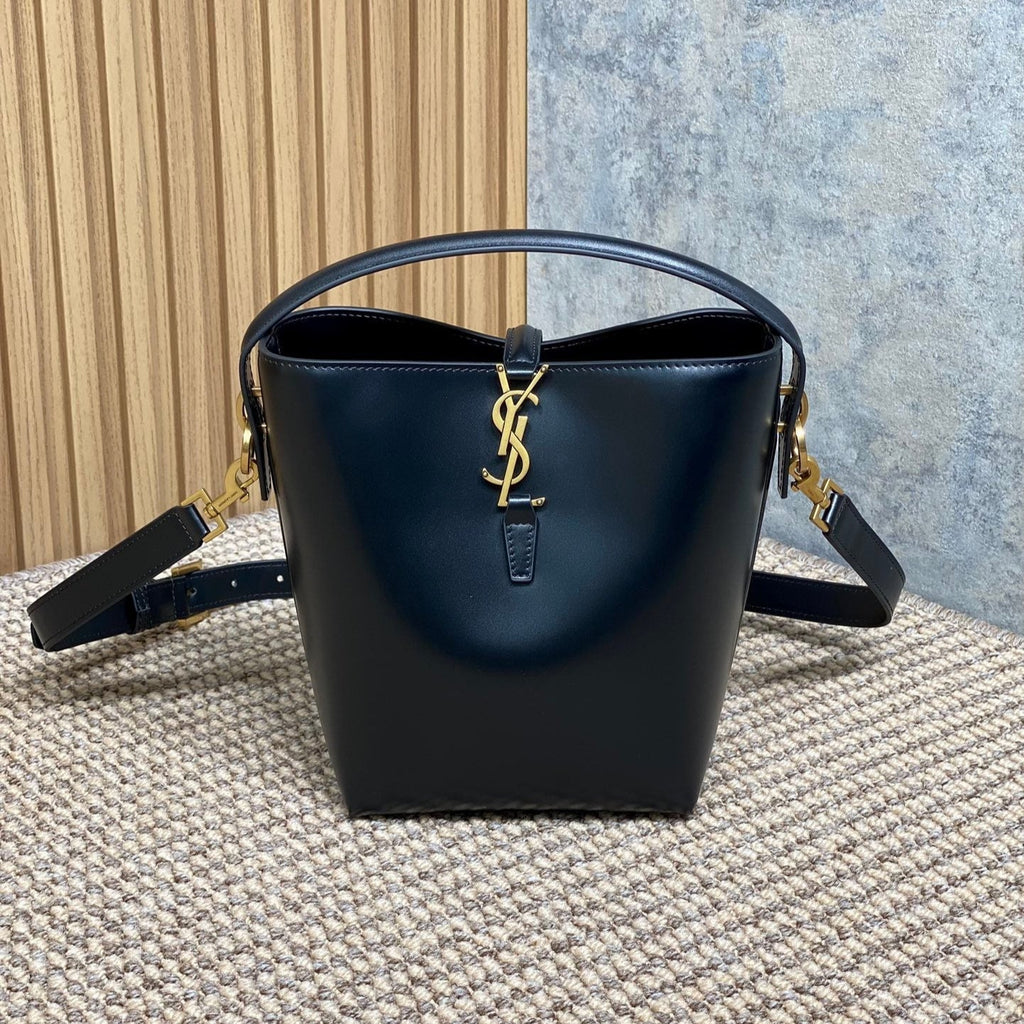 SAINT LAURENT LE 37 SMALL BUCKET BAG 20 IN BLACK CALFSKIN GOLD HARDWARE
