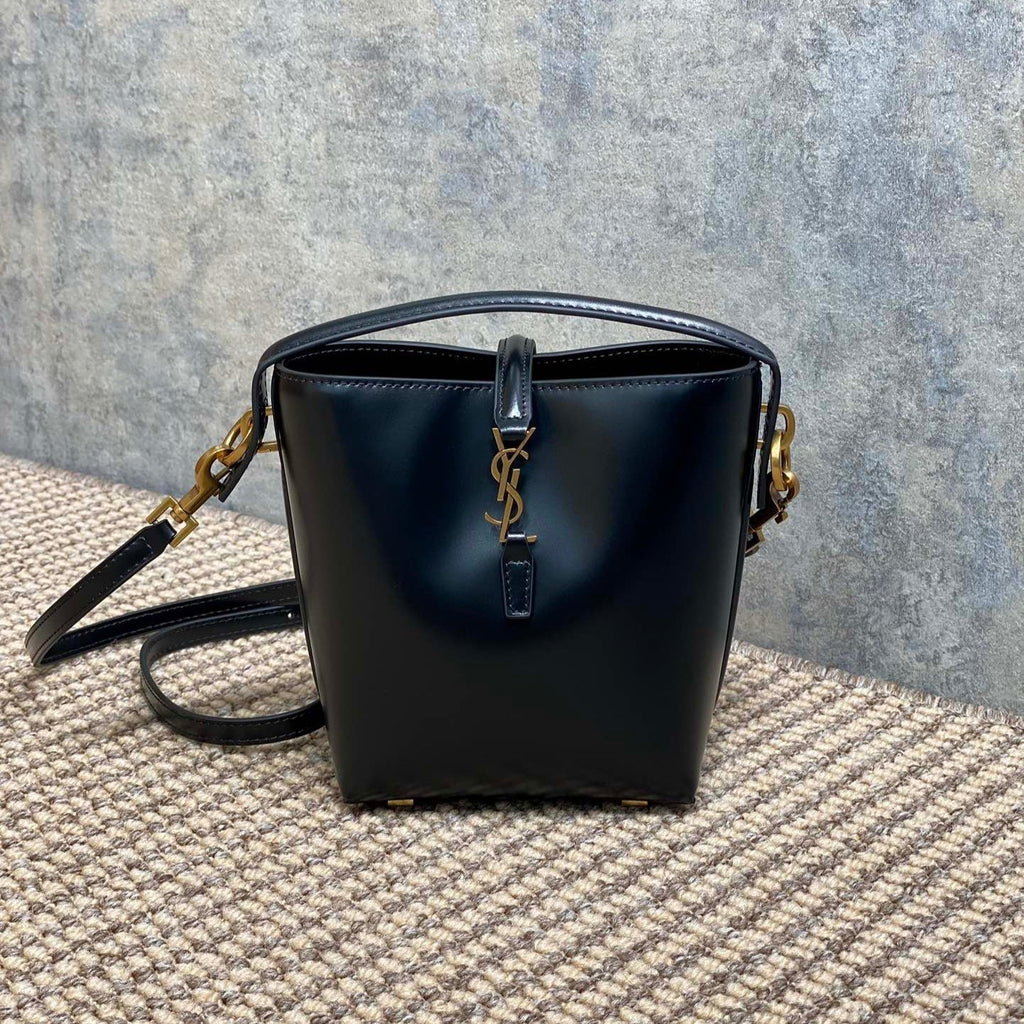 SAINT LAURENT LE 37 MINI BUCKET BAG 15 IN BLACK CALFSKIN GOLD HARDWARE