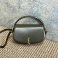 SAINT LAURENT VOLTAIRE HALF-MOON SHOULDER BAG 24 IN DARK GREEN CALFSKIN GOLD METALLIC