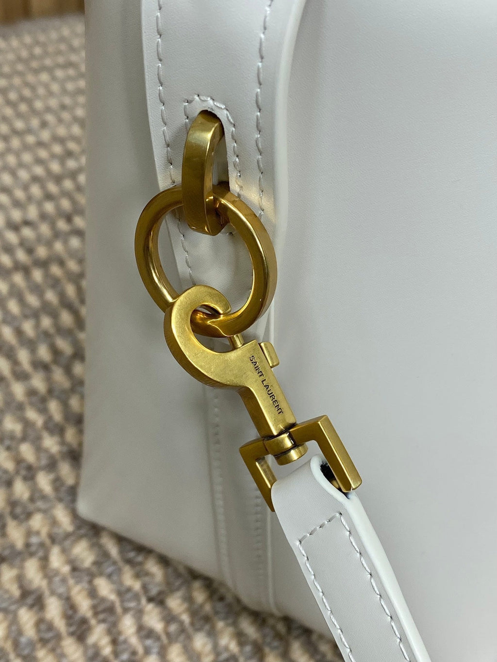 SAINT LAURENT LE 37 SMALL BUCKET BAG 20 IN WHITE CALFSKIN GOLD HARDWARE