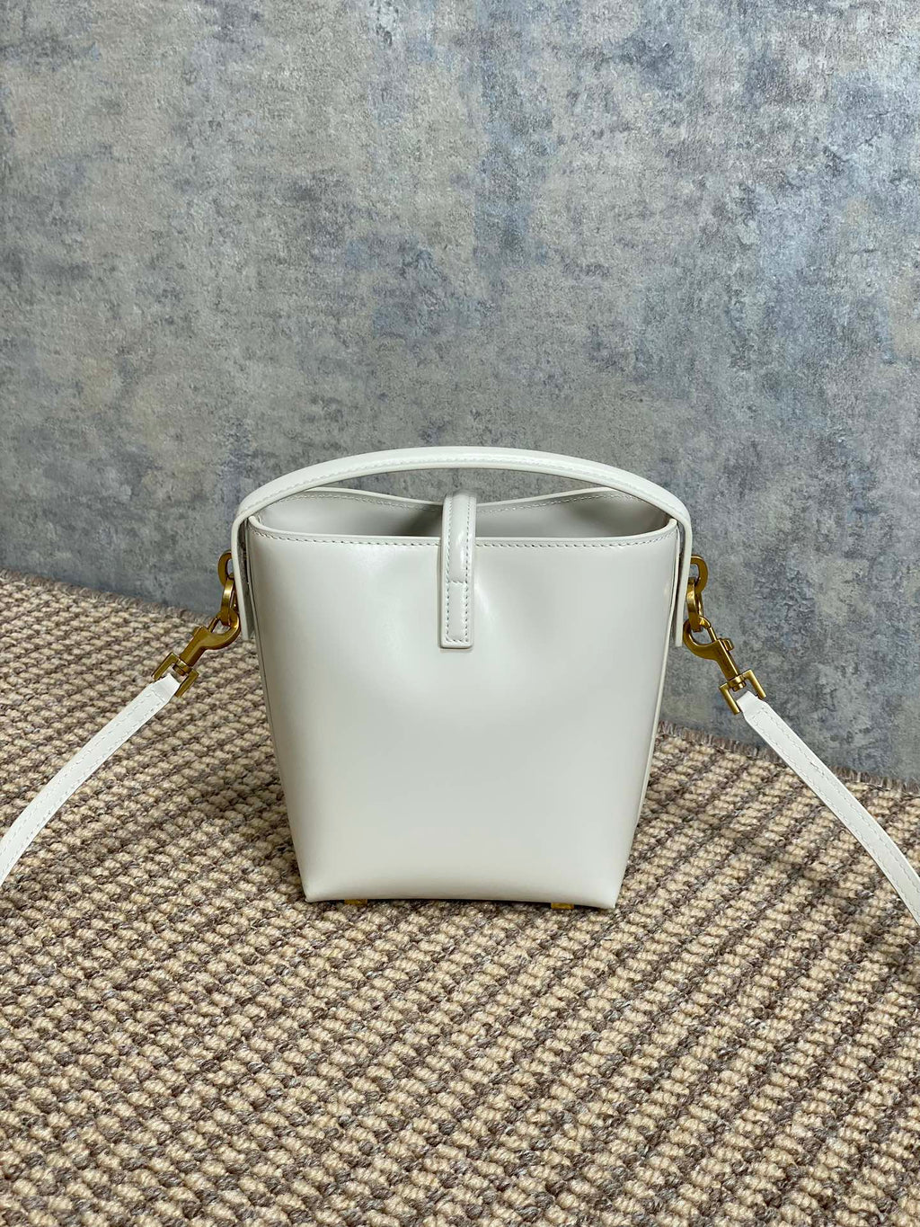 SAINT LAURENT LE 37 MINI BUCKET BAG 15 IN WHITE CALFSKIN GOLD HARDWARE