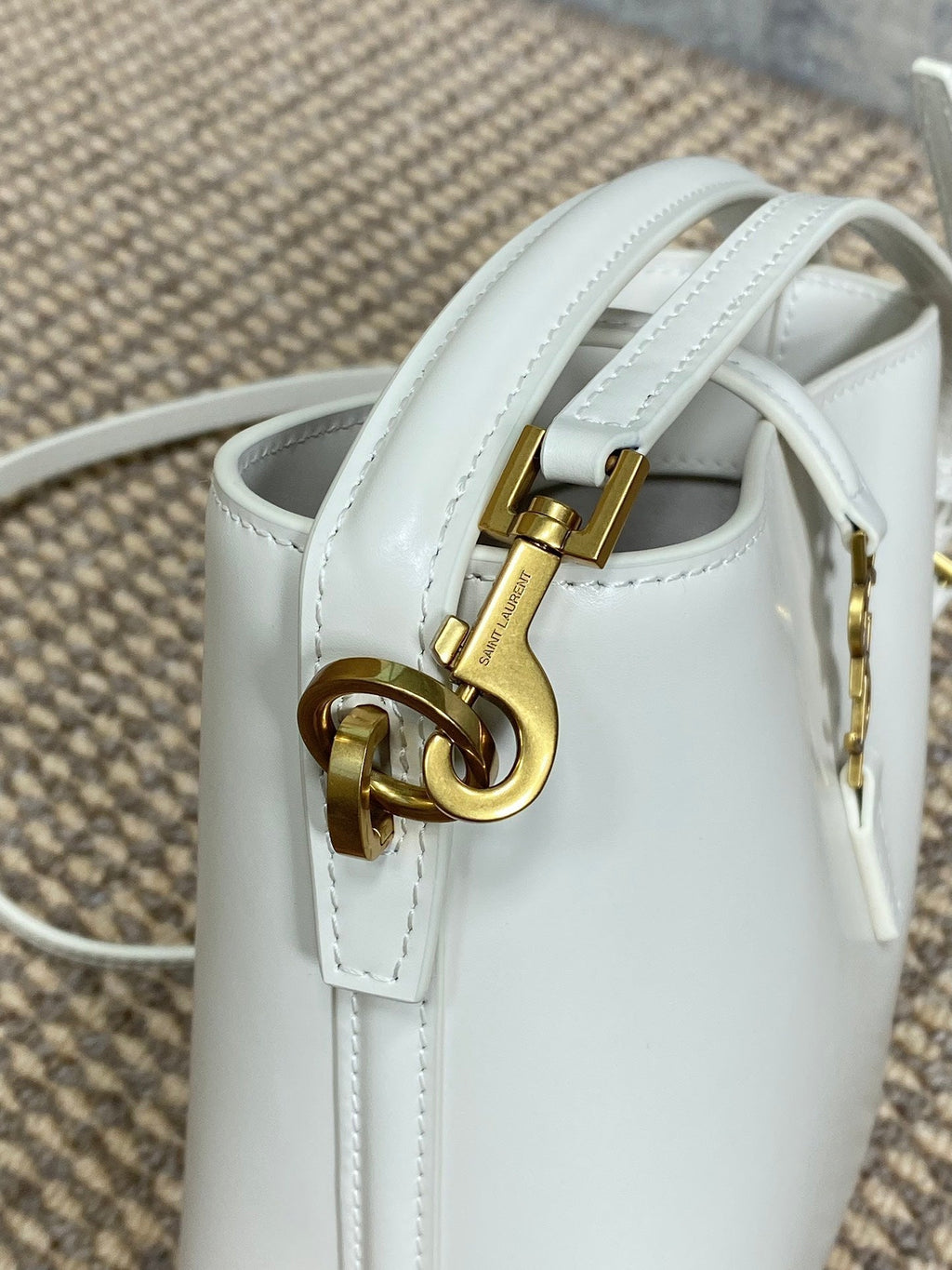 SAINT LAURENT LE 37 MINI BUCKET BAG 15 IN WHITE CALFSKIN GOLD HARDWARE