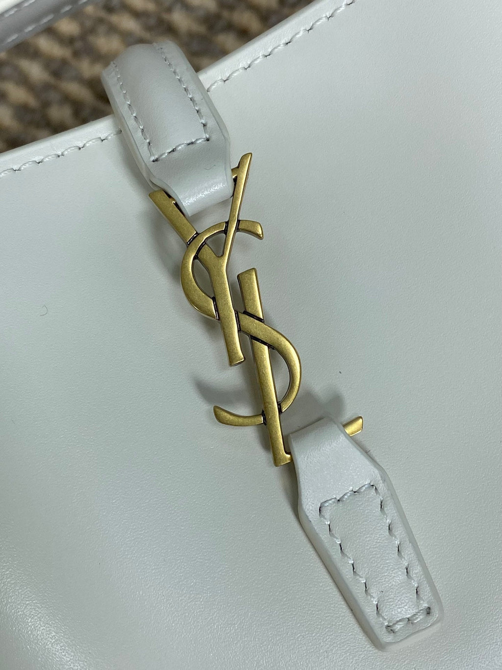 SAINT LAURENT LE 37 MINI BUCKET BAG 15 IN WHITE CALFSKIN GOLD HARDWARE