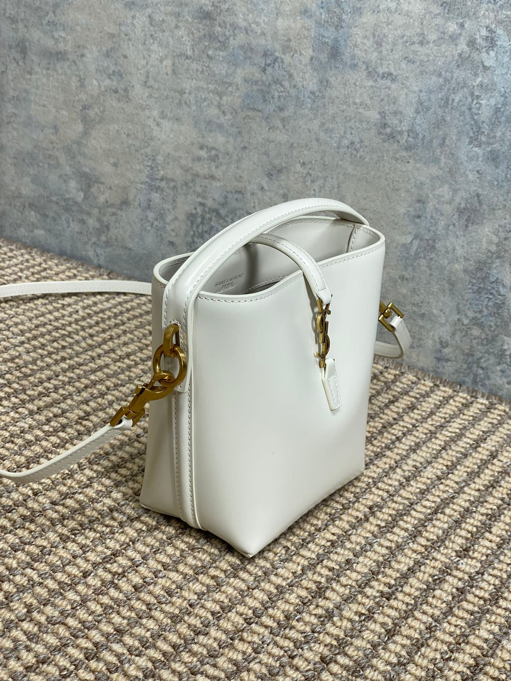 SAINT LAURENT LE 37 MINI BUCKET BAG 15 IN WHITE CALFSKIN GOLD HARDWARE