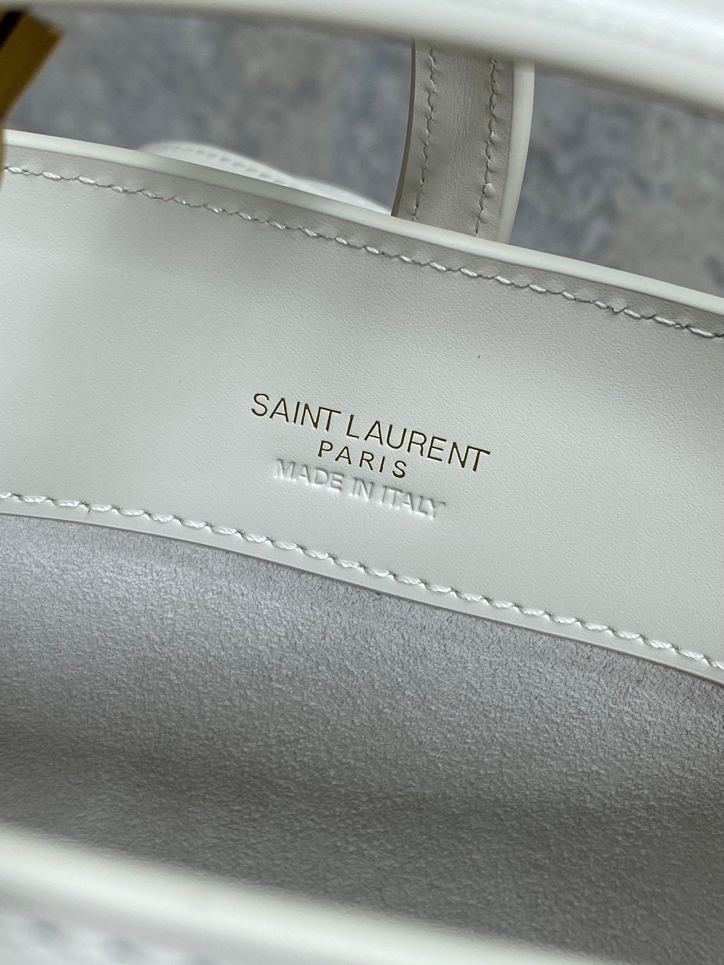 SAINT LAURENT LE 37 MINI BUCKET BAG 15 IN WHITE CALFSKIN GOLD HARDWARE