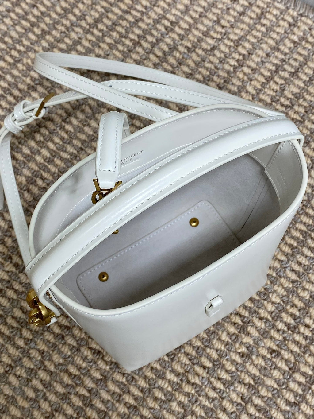 SAINT LAURENT LE 37 MINI BUCKET BAG 15 IN WHITE CALFSKIN GOLD HARDWARE