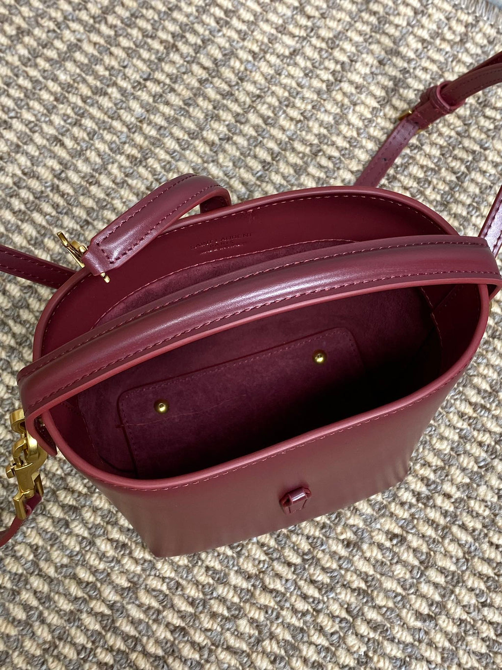 SAINT LAURENT LE 37 MINI BUCKET BAG 15 IN BURGUNDY RED CALFSKIN GOLD HARDWARE