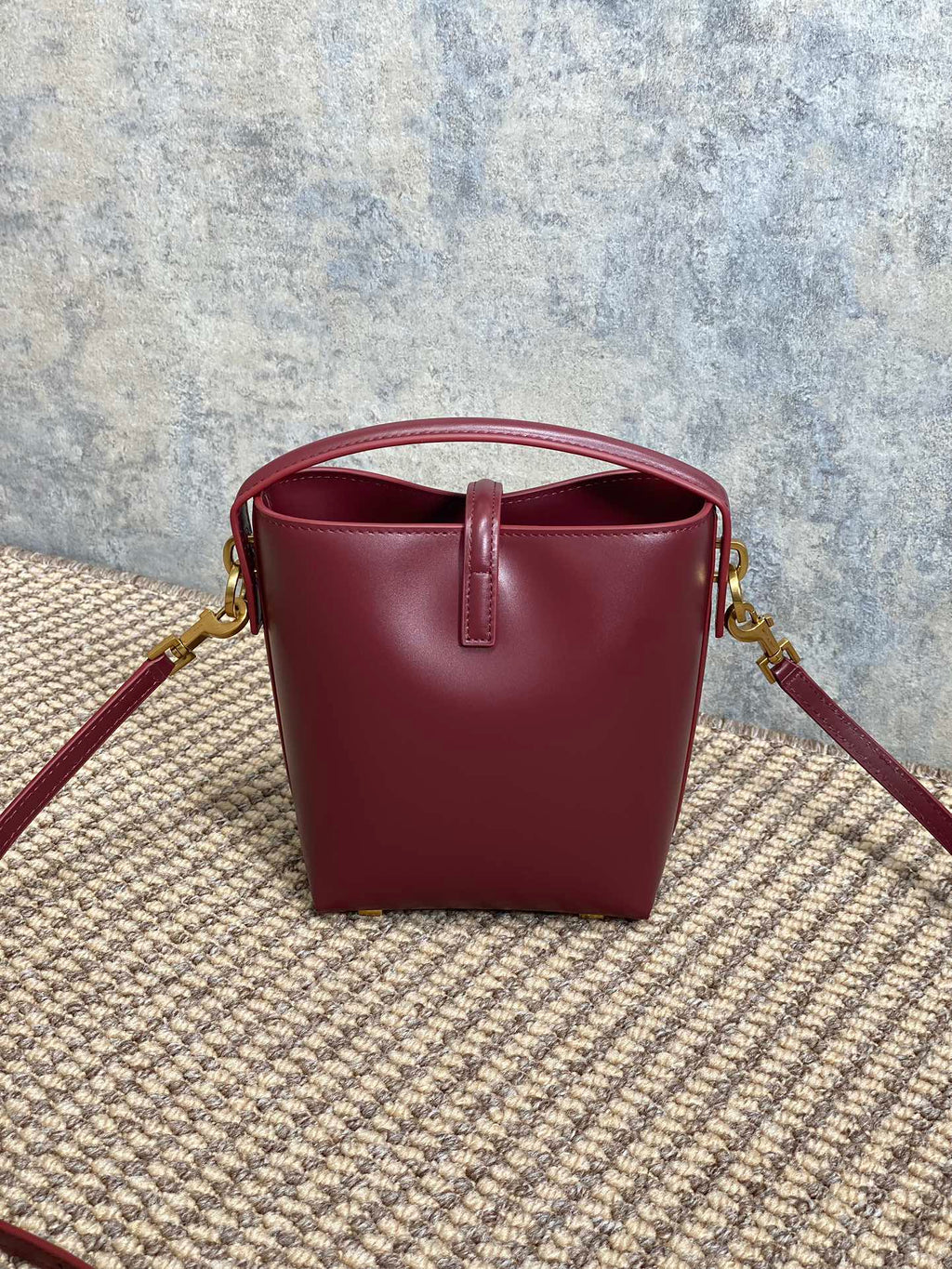 SAINT LAURENT LE 37 MINI BUCKET BAG 15 IN BURGUNDY RED CALFSKIN GOLD HARDWARE
