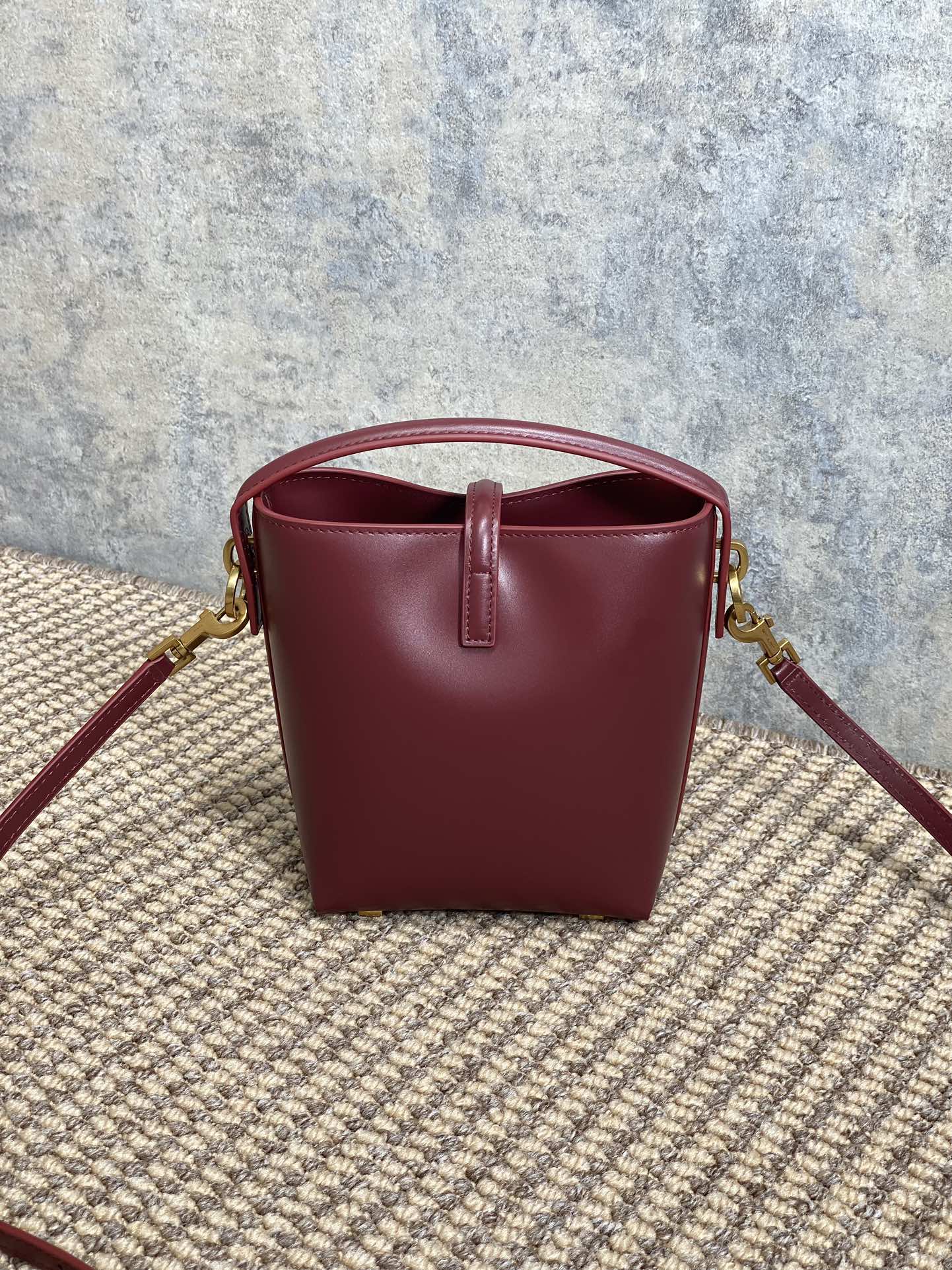 SAINT LAURENT LE 37 MINI BUCKET BAG 15 IN BURGUNDY RED CALFSKIN GOLD HARDWARE