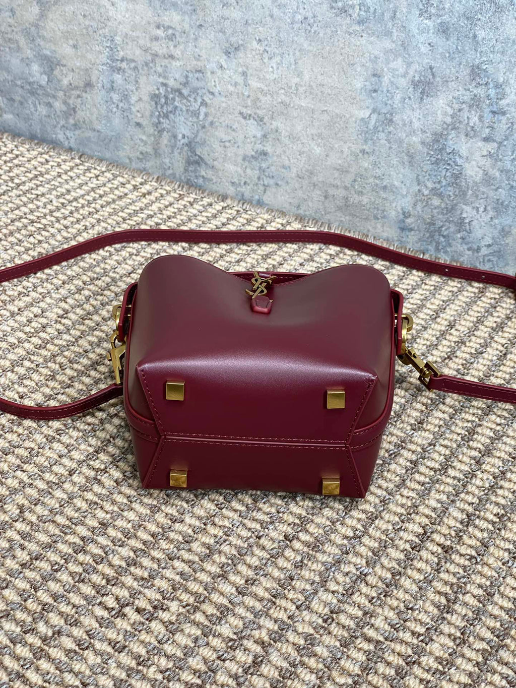 SAINT LAURENT LE 37 MINI BUCKET BAG 15 IN BURGUNDY RED CALFSKIN GOLD HARDWARE