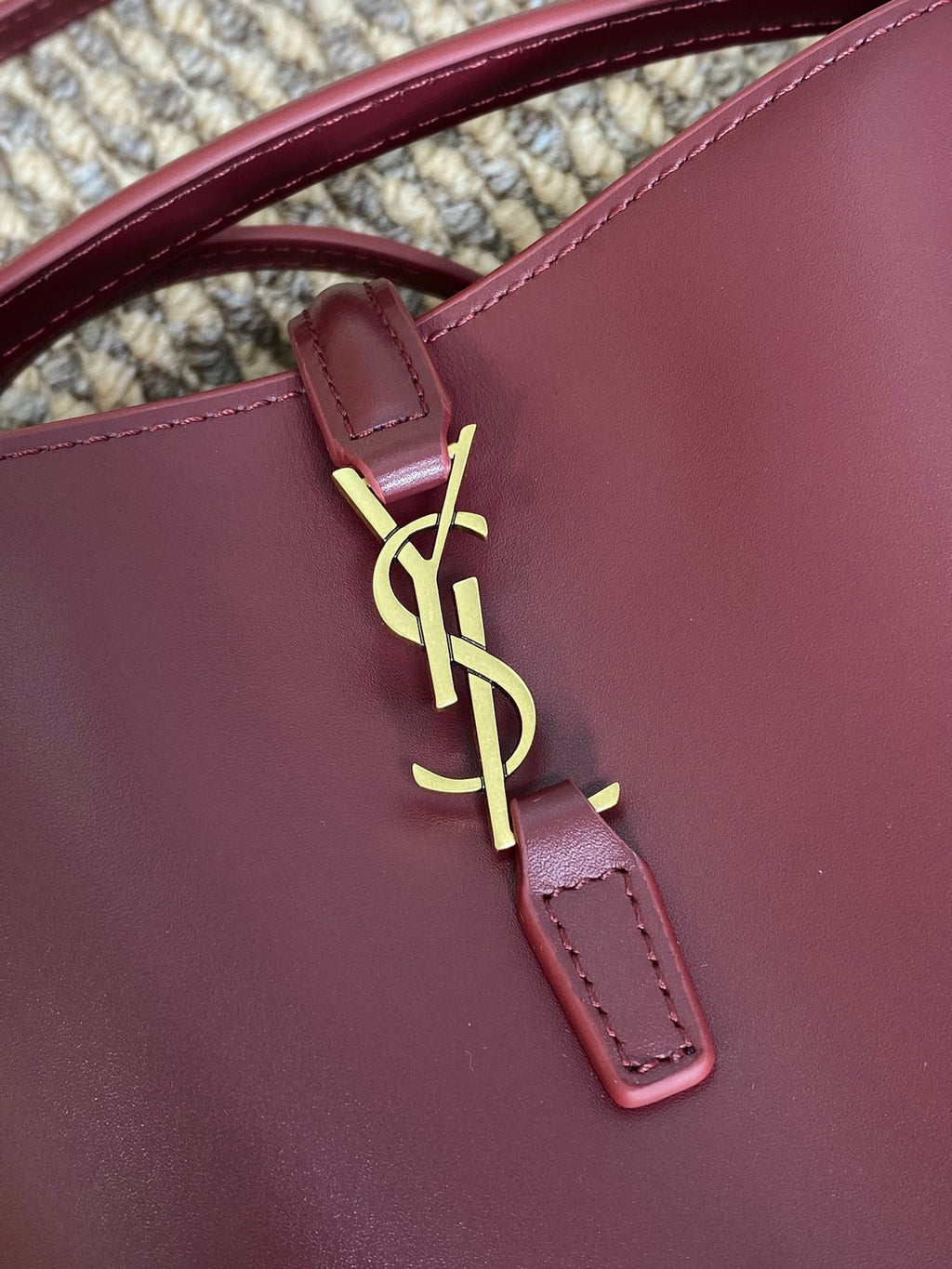 SAINT LAURENT LE 37 MINI BUCKET BAG 15 IN BURGUNDY RED CALFSKIN GOLD HARDWARE