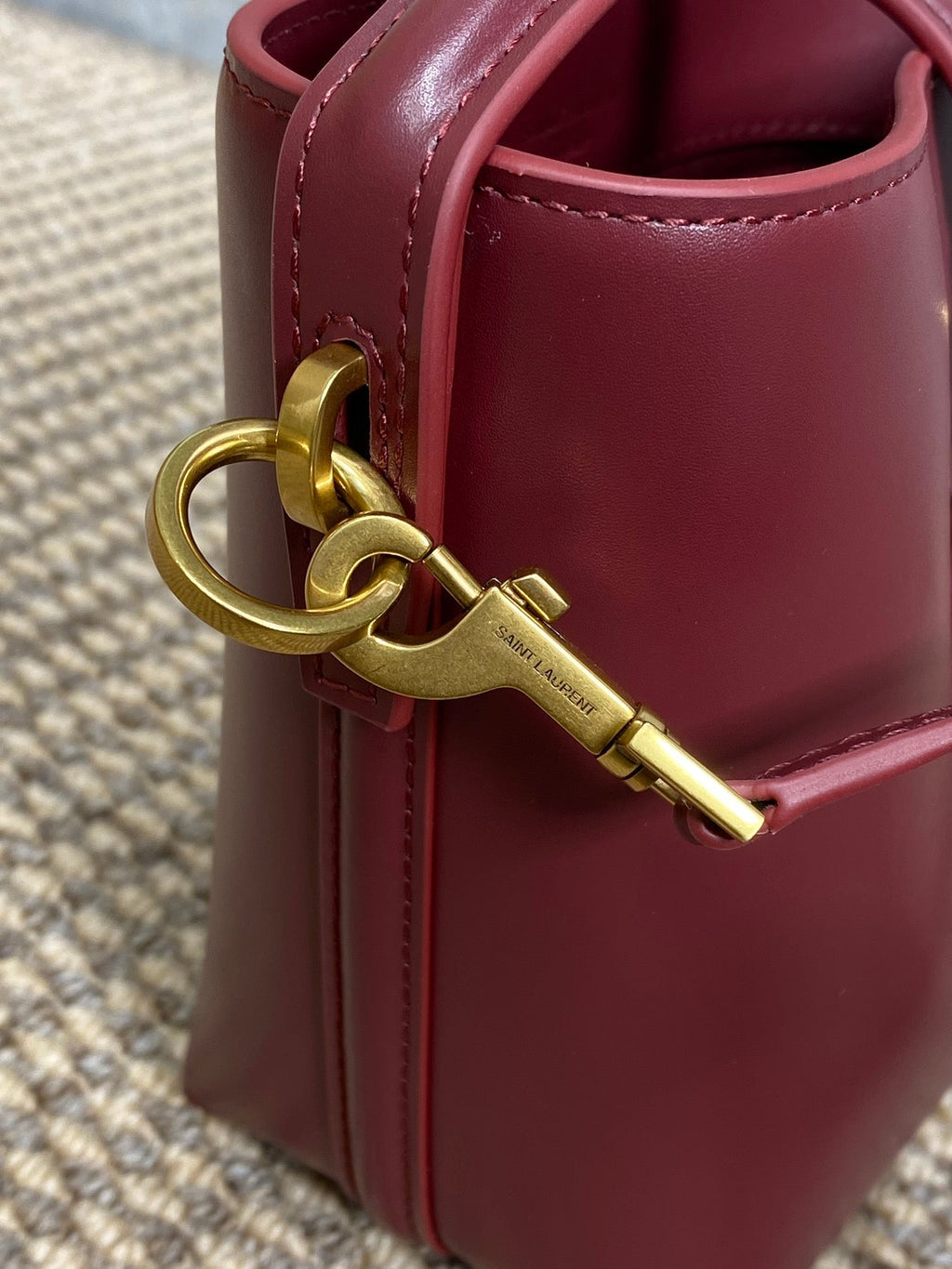 SAINT LAURENT LE 37 MINI BUCKET BAG 15 IN BURGUNDY RED CALFSKIN GOLD HARDWARE