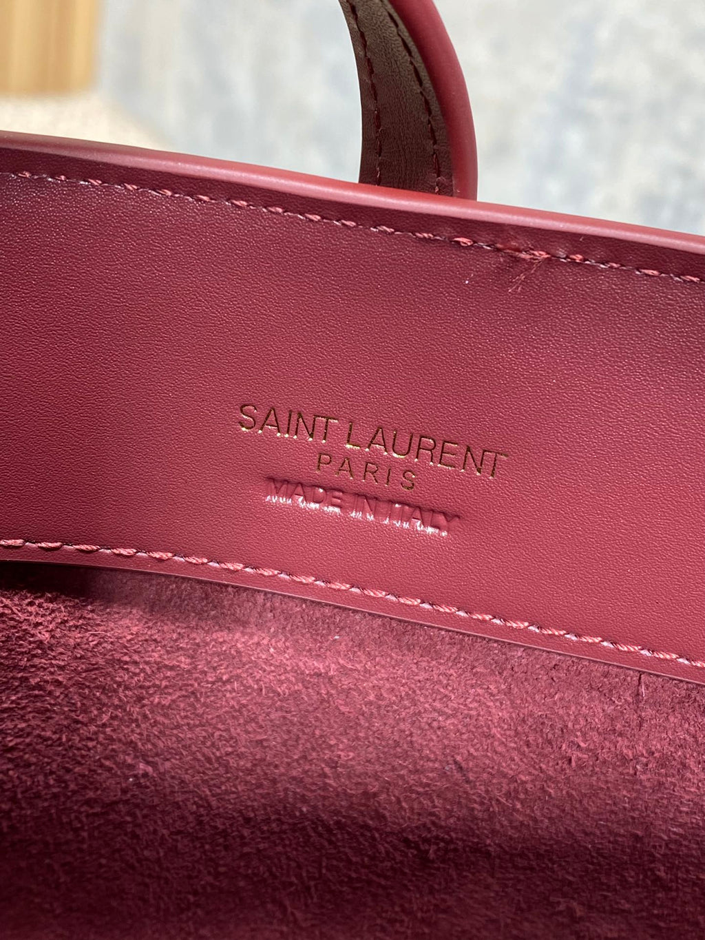 SAINT LAURENT LE 37 MINI BUCKET BAG 15 IN BURGUNDY RED CALFSKIN GOLD HARDWARE