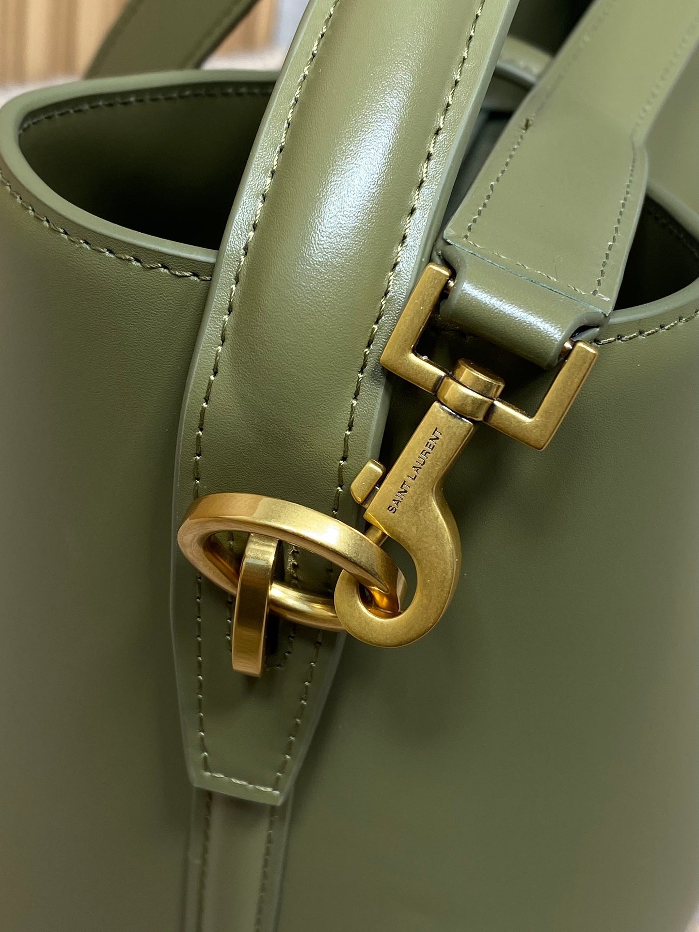SAINT LAURENT LE 37 MEDIUM BUCKET BAG 25 IN AVOCADO GREEN CALFSKIN GOLD HARDWARE