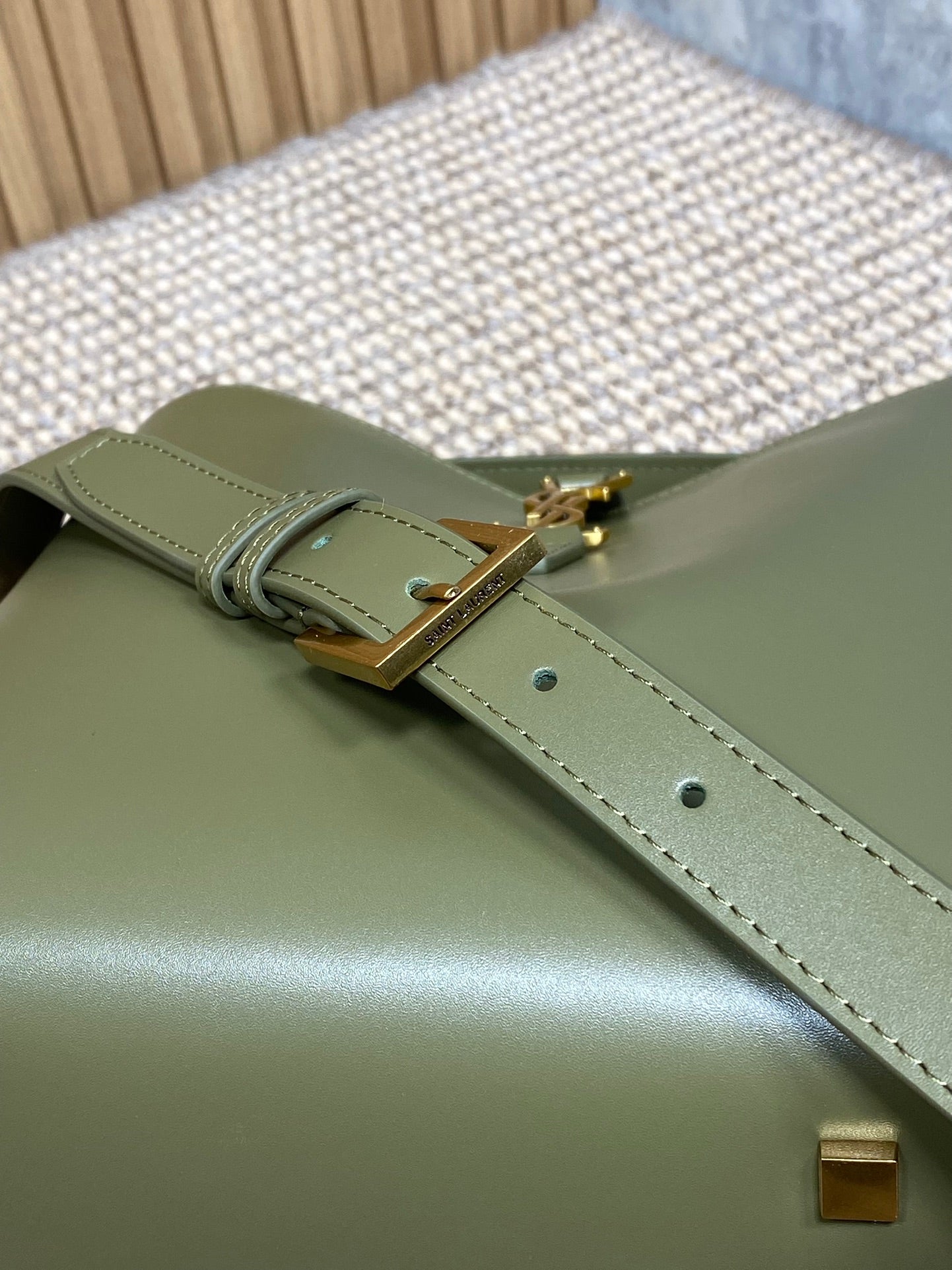 SAINT LAURENT LE 37 MEDIUM BUCKET BAG 25 IN AVOCADO GREEN CALFSKIN GOLD HARDWARE