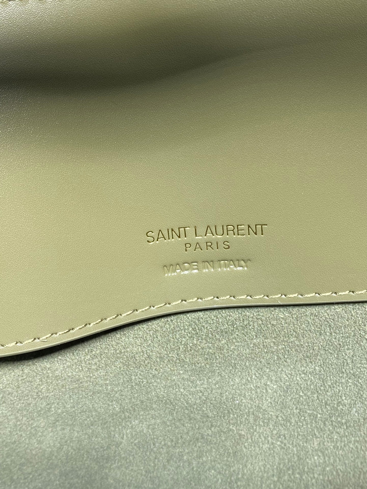 SAINT LAURENT LE 37 MEDIUM BUCKET BAG 25 IN AVOCADO GREEN CALFSKIN GOLD HARDWARE