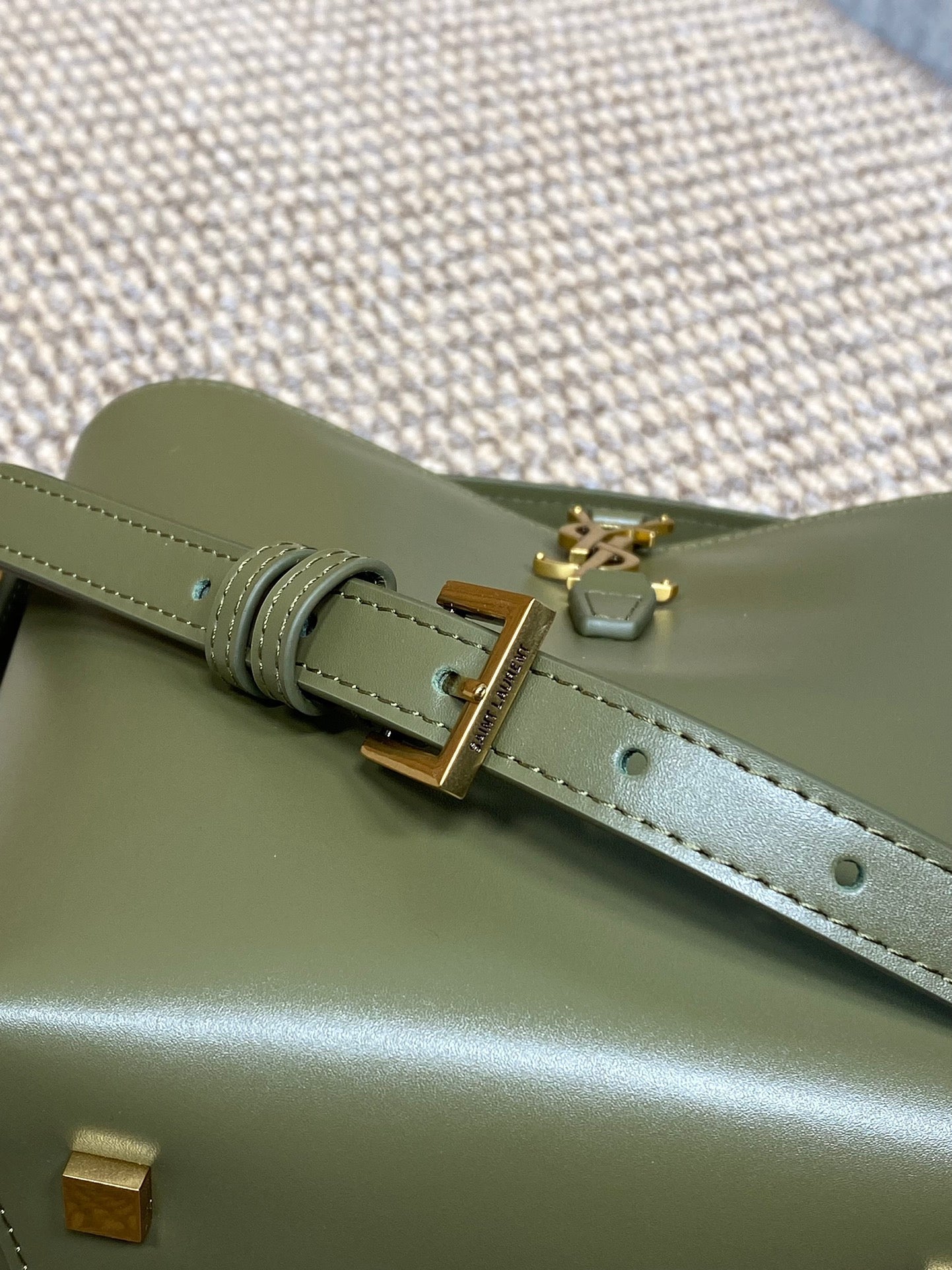 SAINT LAURENT LE 37 SMALL BUCKET BAG 20 IN AVOCADO GREEN CALFSKIN GOLD HARDWARE