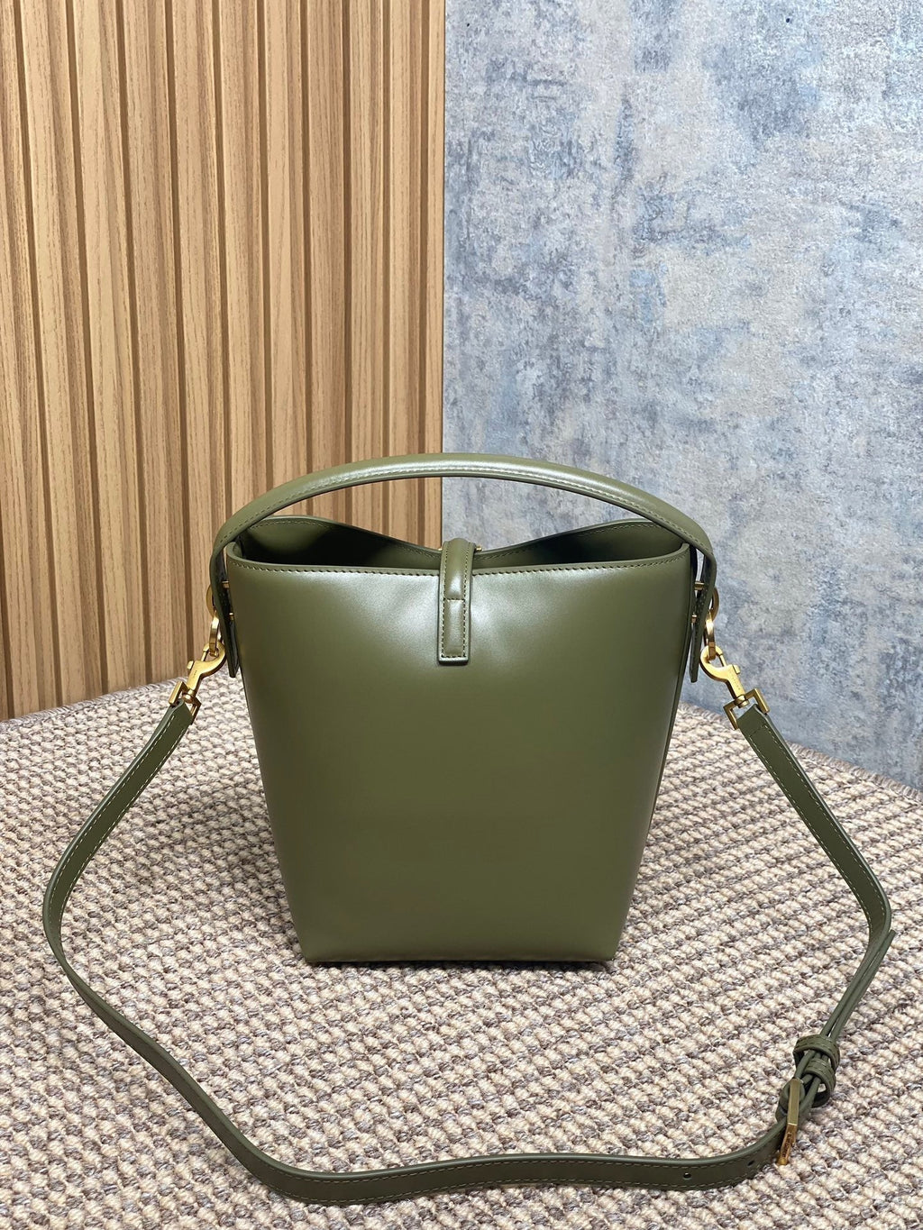 SAINT LAURENT LE 37 SMALL BUCKET BAG 20 IN AVOCADO GREEN CALFSKIN GOLD HARDWARE