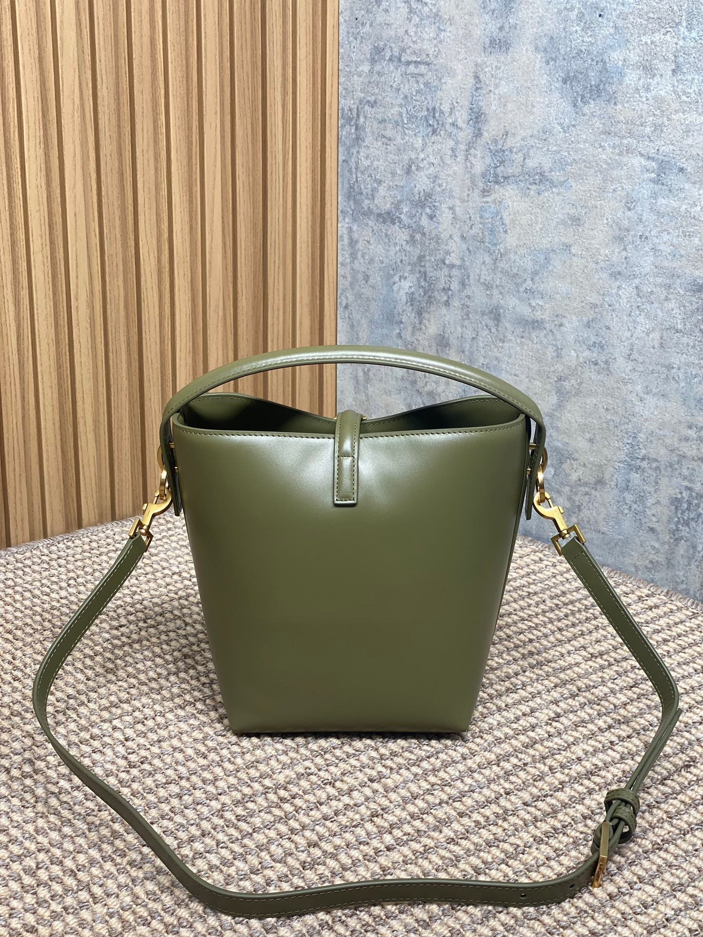 SAINT LAURENT LE 37 SMALL BUCKET BAG 20 IN AVOCADO GREEN CALFSKIN GOLD HARDWARE