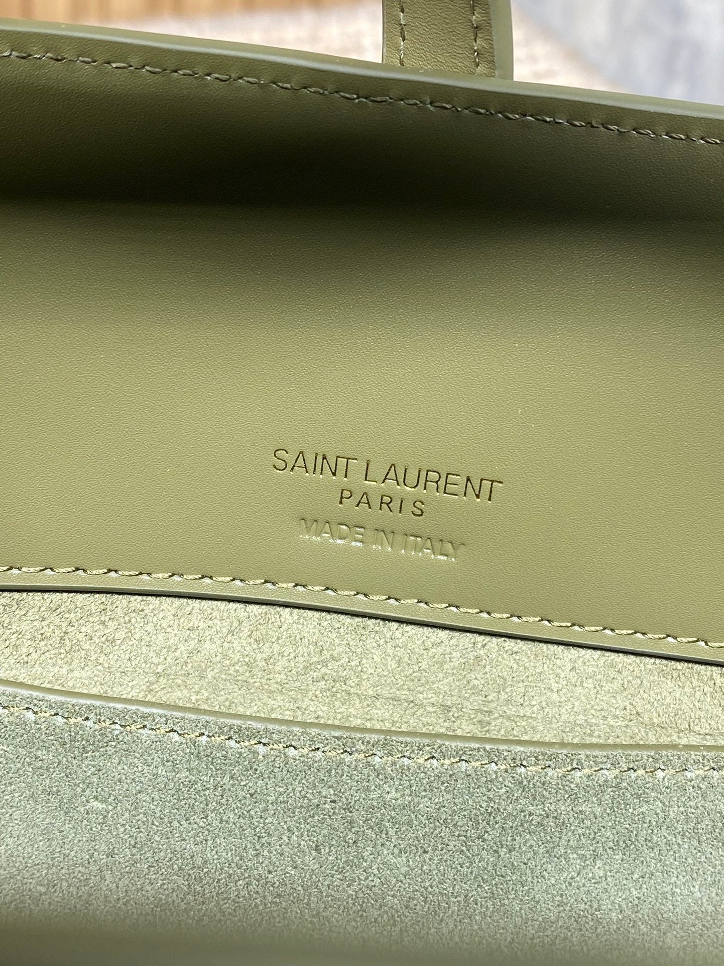 SAINT LAURENT LE 37 SMALL BUCKET BAG 20 IN AVOCADO GREEN CALFSKIN GOLD HARDWARE