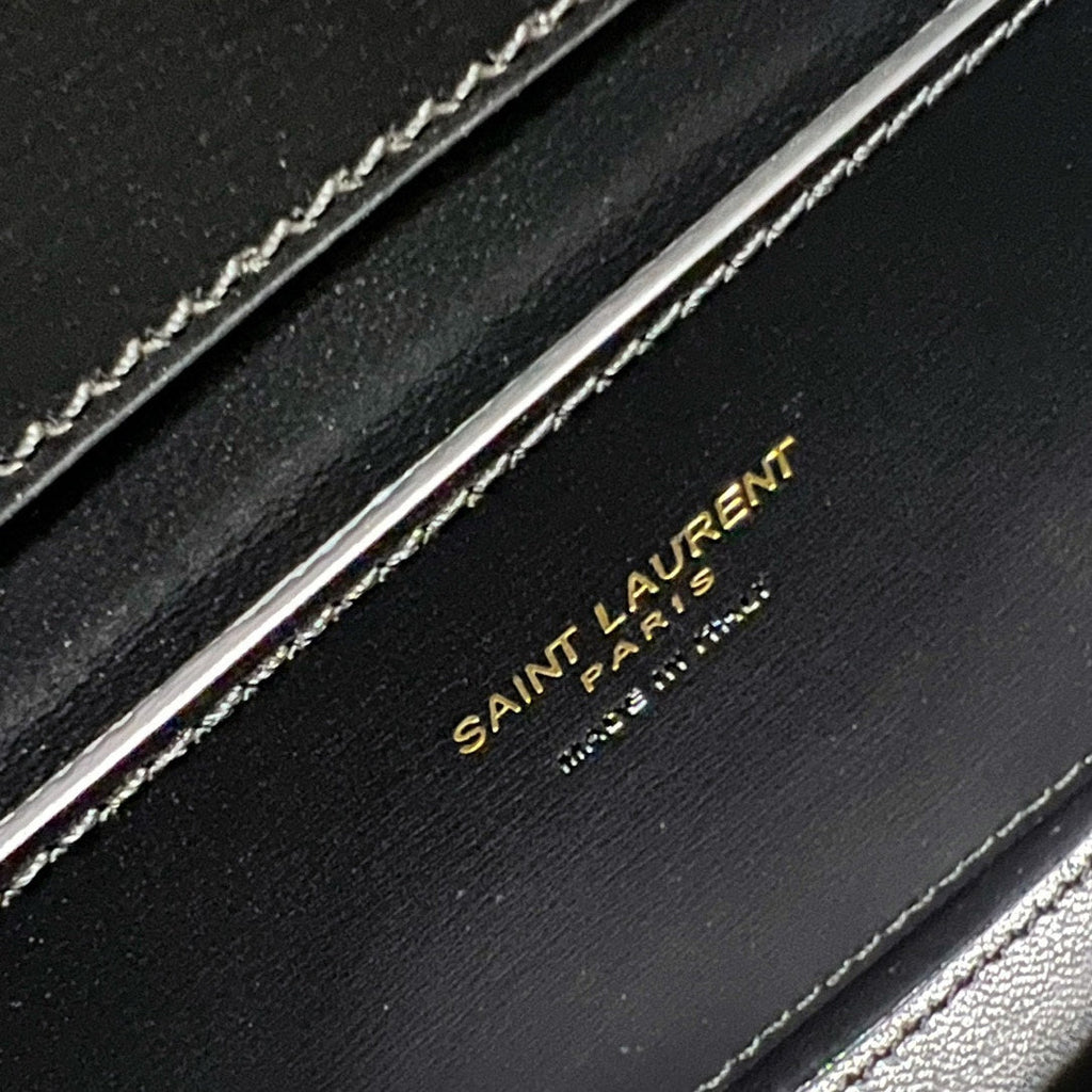 SAINT LAURENT VOLTAIRE IN BOX 21 IN BLACK CALFSKIN GOLD LOGO