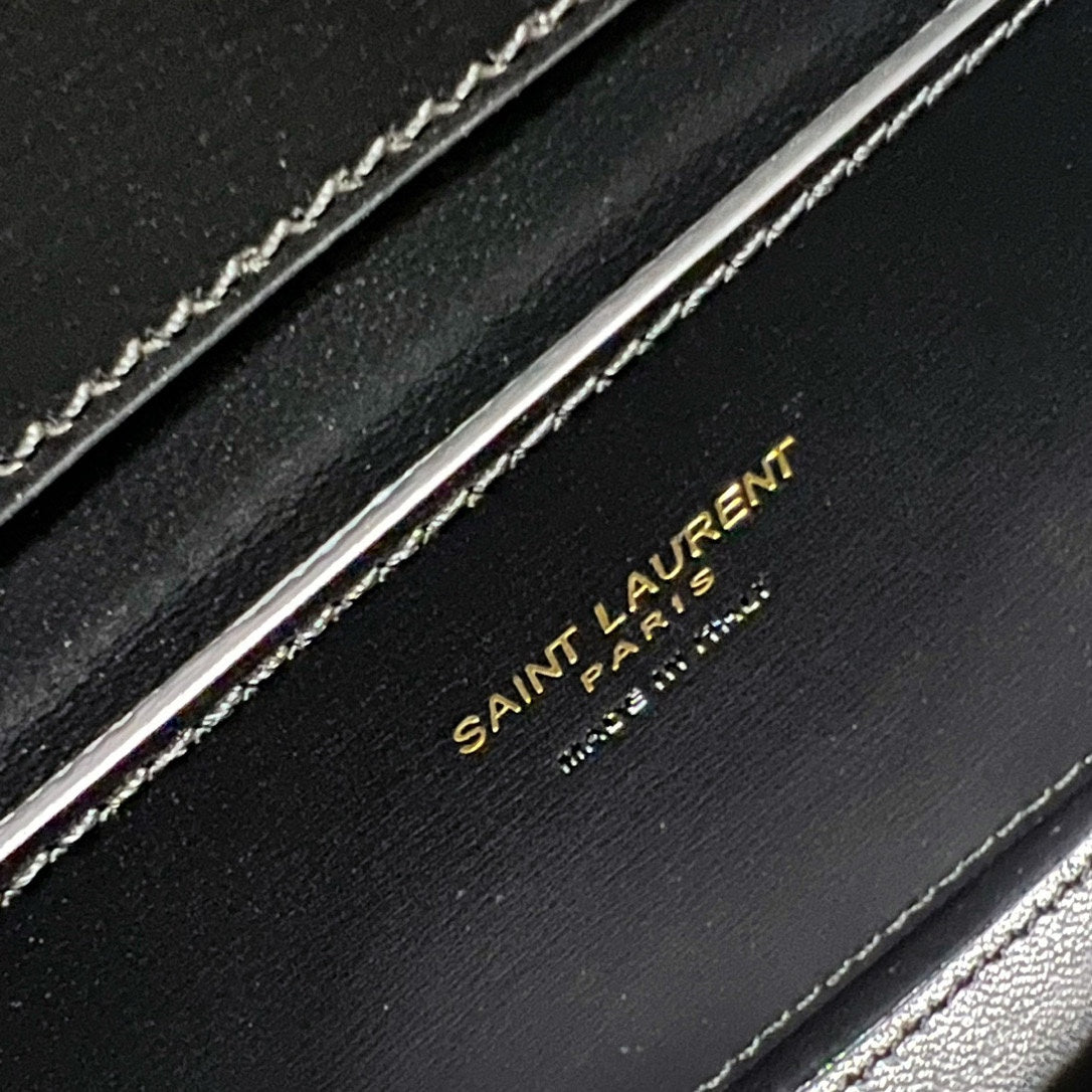 SAINT LAURENT VOLTAIRE IN BOX 21 IN BLACK CALFSKIN GOLD LOGO