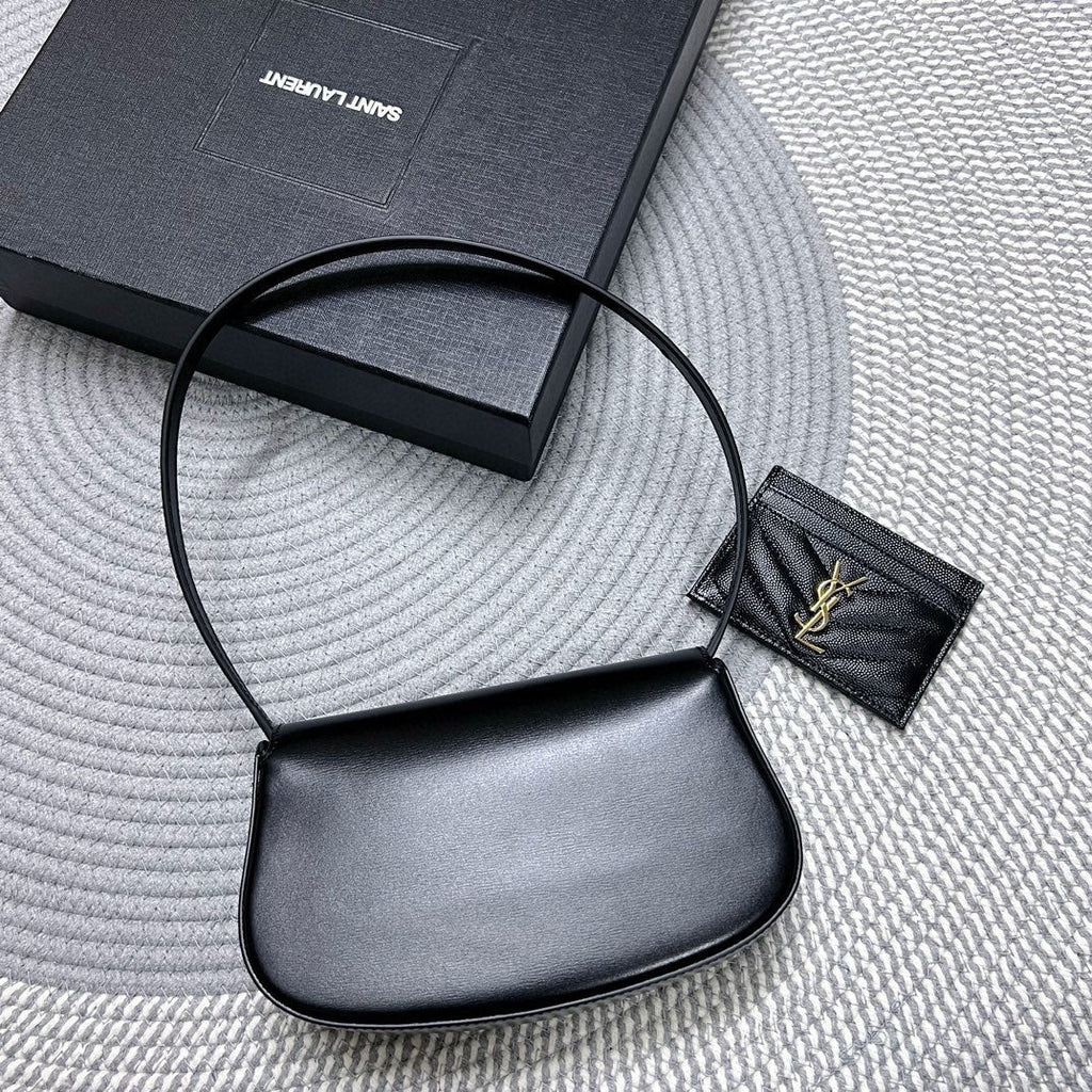 SAINT LAURENT VOLTAIRE IN BOX 21 IN BLACK CALFSKIN GOLD LOGO