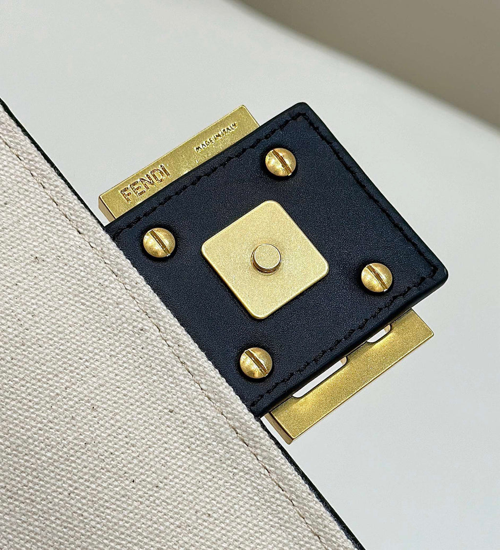 FENDI BAGUETTE CANVAS 27 BAG WITH MULTICOLOUR EMBROIDERY GOLD HARDWARE