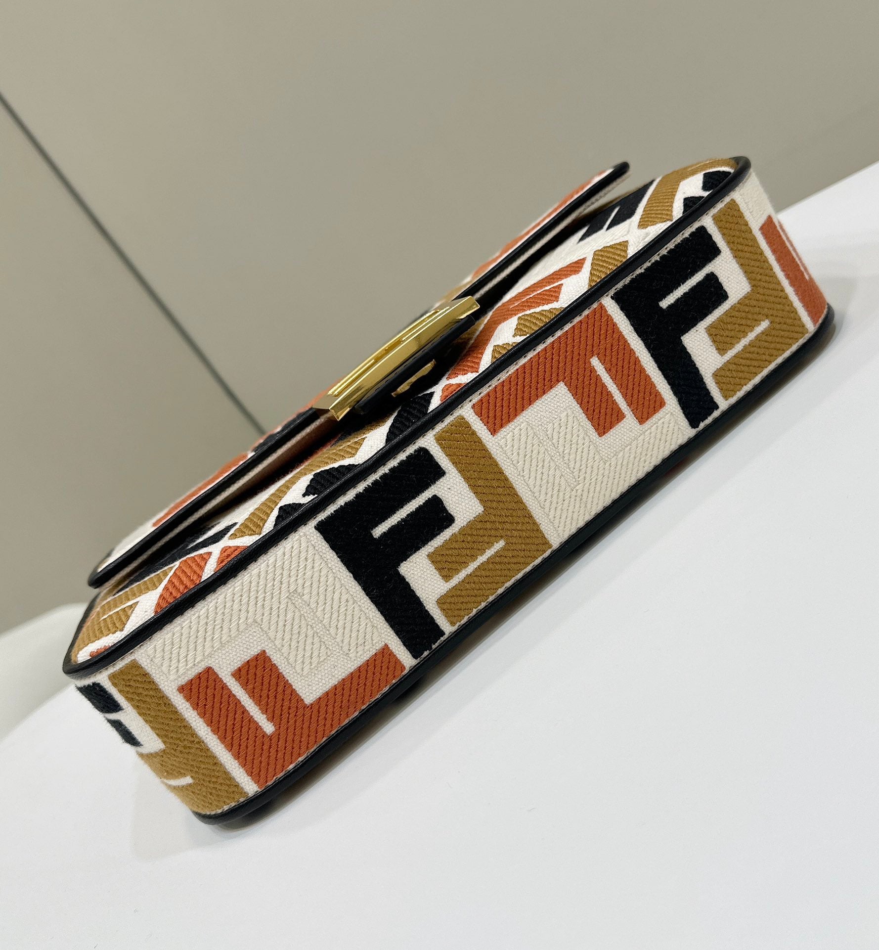 FENDI BAGUETTE CANVAS 27 BAG WITH MULTICOLOUR EMBROIDERY GOLD HARDWARE