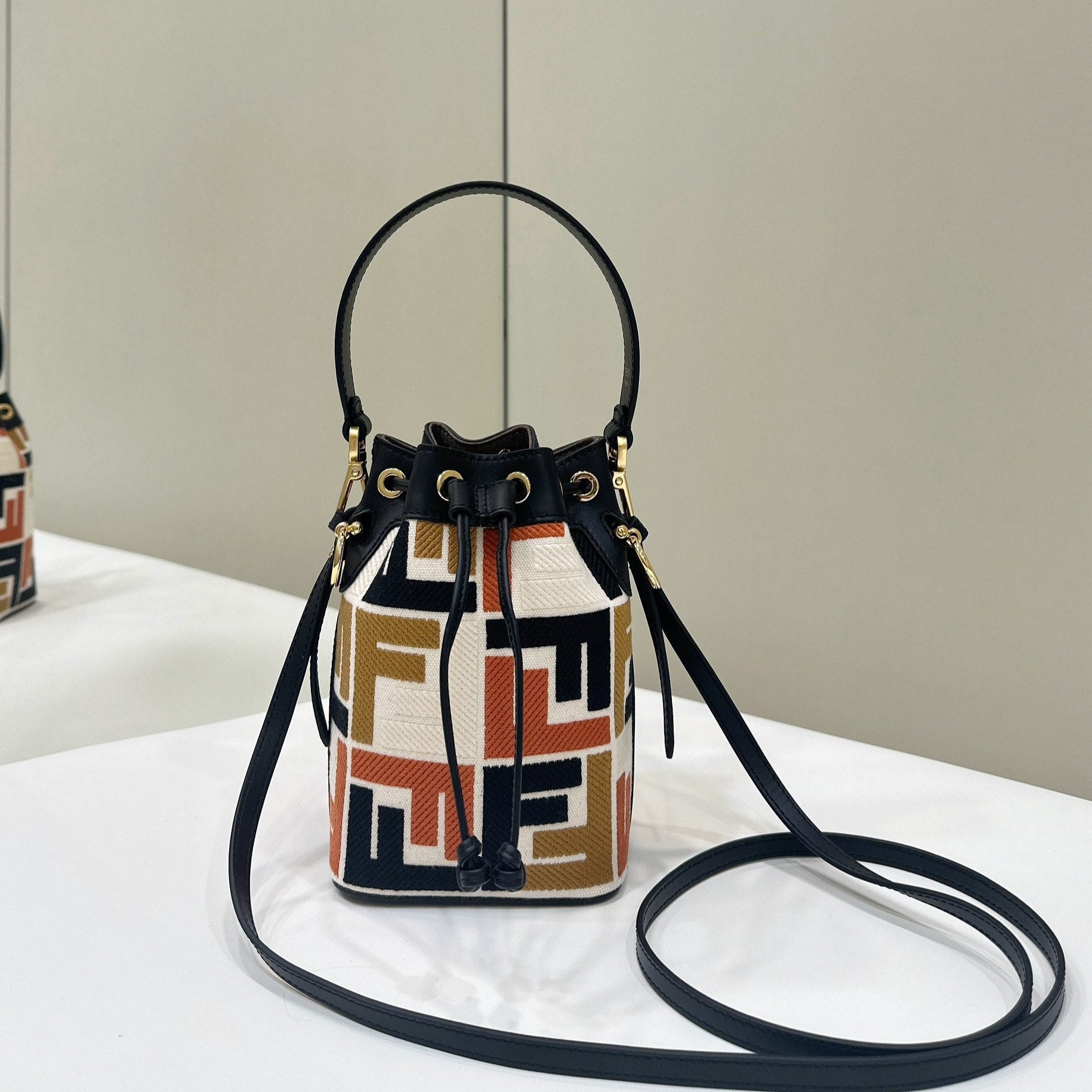 FENDI MON TRESOR 18 IN MULTICOLOR CANVAS WITH FF MOTIF EMBROIDERED
