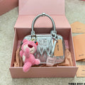 MIU MIU BOWLING BAG 21 IN SILVER LAMBSKIN