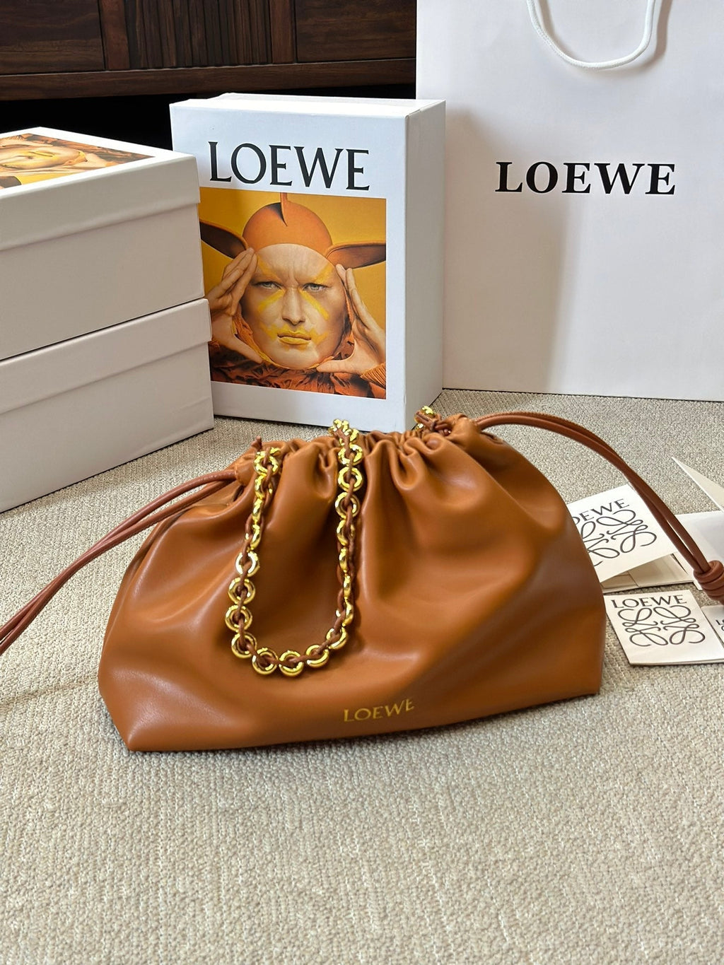 LOEWE LOE SMALL 23 FLAMENCO PURSE IN WARM DESERT NAPPA LAMBSKIN