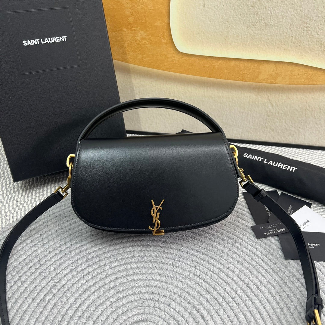 SAINT LAURENT VOLTAIRE 24 IN BLACK CALFSKIN GOLD LOGO