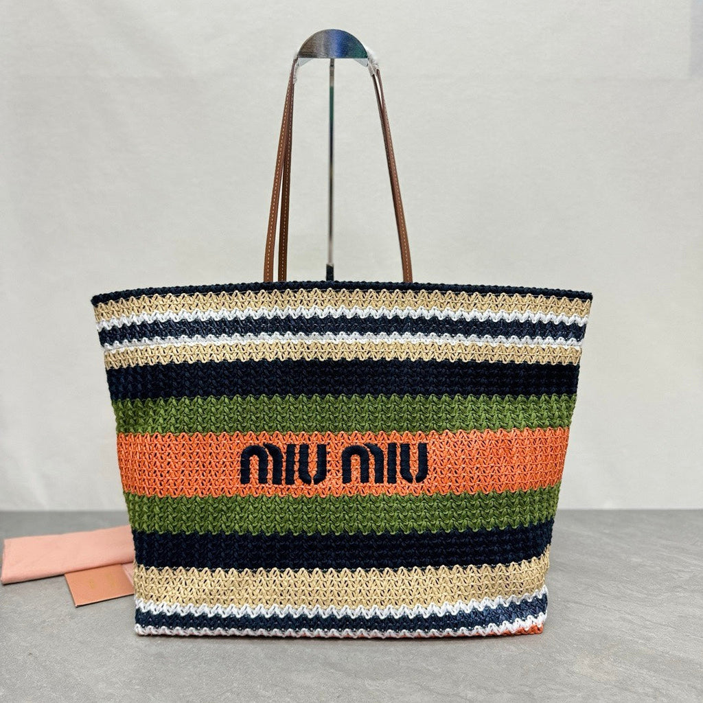 MIU MIU LARGE SHOPPING BAG 40 IN COLORFUL WOVEN RAFFIA