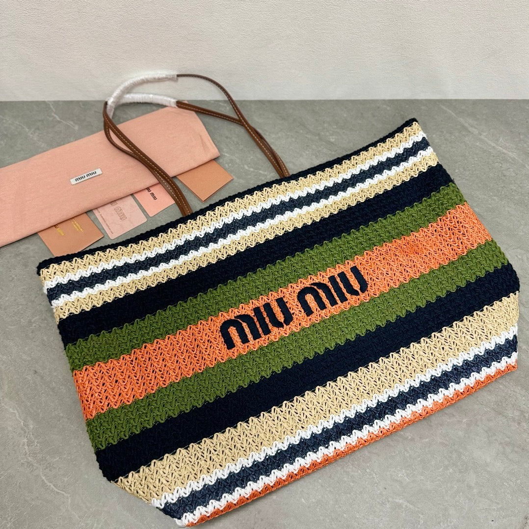 MIU MIU LARGE SHOPPING BAG 40 IN COLORFUL WOVEN RAFFIA