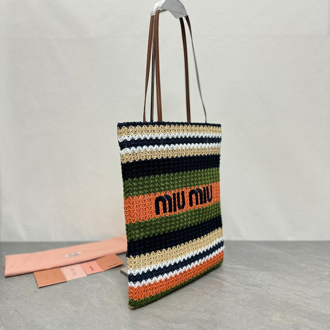MIU MIU TOTE BAG 38 IN COLORFUL WOVEN RAFFIA