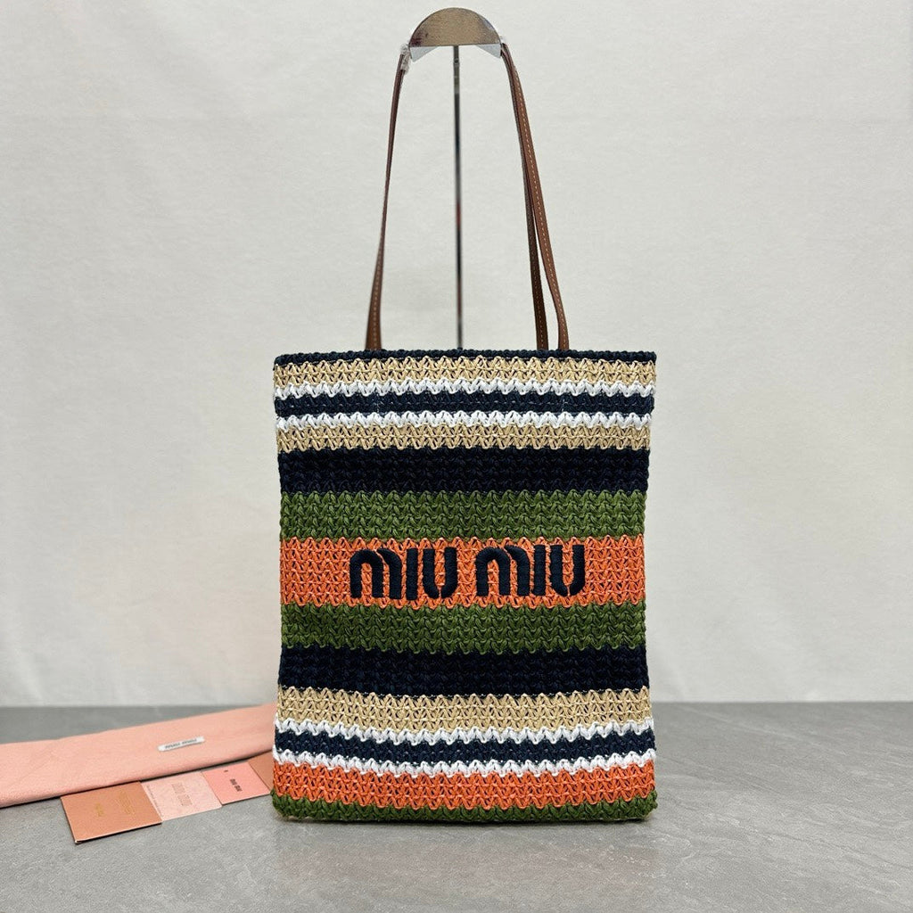 MIU MIU TOTE BAG 38 IN COLORFUL WOVEN RAFFIA