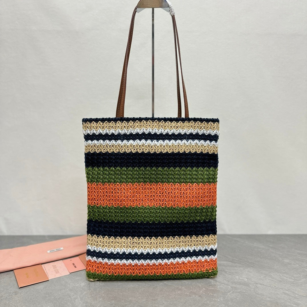 MIU MIU TOTE BAG 38 IN COLORFUL WOVEN RAFFIA