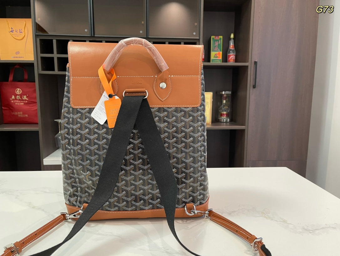 GOYARD ALPIN BACKPACK 37 IN BROWN LAMBSKIN AND GOYARDINE CANVAS